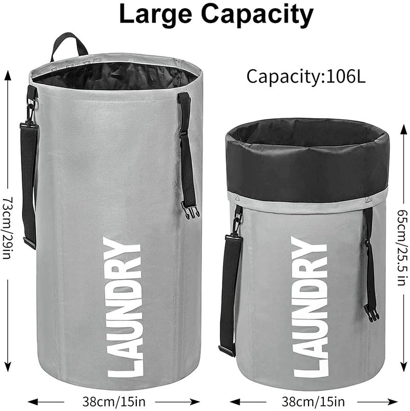 Chrislley 106L Extra Large Laundry Hamper with Drawstring Dorm Room Backpack Laundry Bag Collapsible Laundry Basket for College Students Travel Day Tripï¼ˆGreyï¼‰ - Image 2